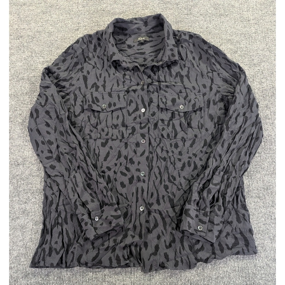 Rails Rhett Ash Cheetah Grey Animal Print Button Down Shirt Medium 923-617-1500